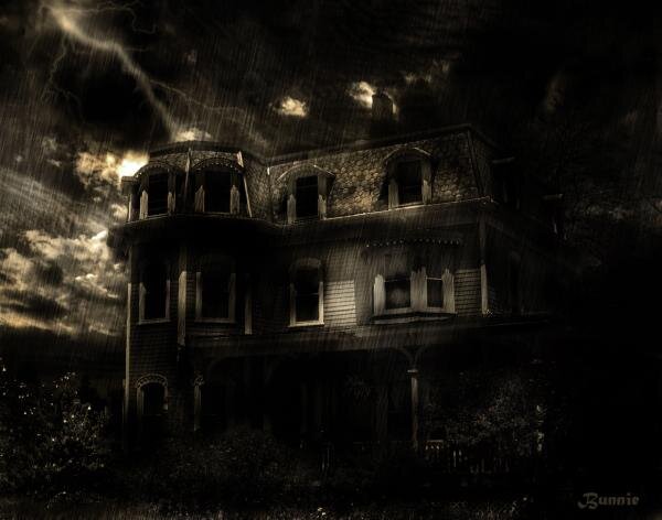 old house in the rain