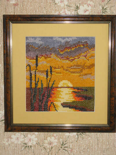 Закат, вышит шерстяными нитками буквально за 3 дня...