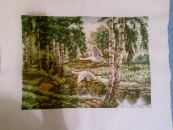 моя самая любимая работа - Дикие гуси от ЗР. серия Времена года. получила огромное удовольствие, вышивая ее.