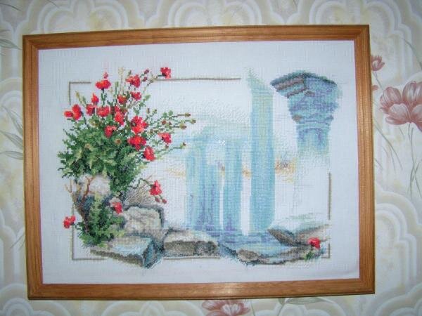 Древний храм. Моя первая работа, которую мне подарили на день рождения. Вышивалась быстро.