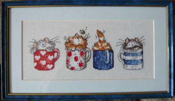 Вышила моя дочь".Коты в кружках" от Маргарет Шерри.Из  журнала Вышиваю крестиком".