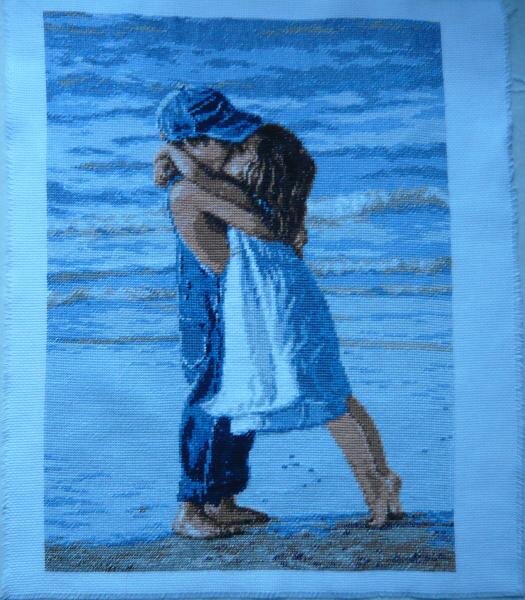 "Первый поцелуй"- Только что закончила этот долгострой(вышито полукрестом)Пока не оформила .