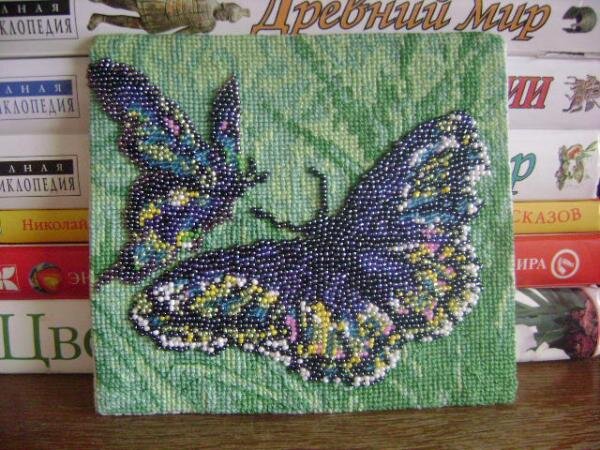 А это просто летнее настроение,работу еще не оформила,хочу сделать красивую рамочку, как сделаю покажу.Бисером вышивала впервые, очень легко, только в следующий раз буду тщательнее выбирать бисер.