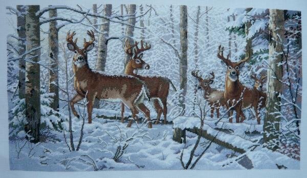 "Олени в зимнем лесу"-от Дима.Вышивать-одно удовольствие.