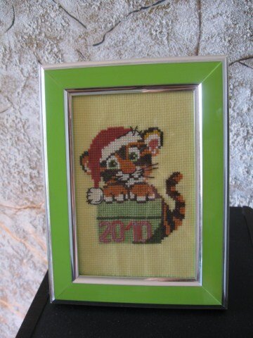 тигрёнок - символ года!знала,что на большого тигра меня не хватит,а вот маленького - вышила.И добавила надпись 2010.