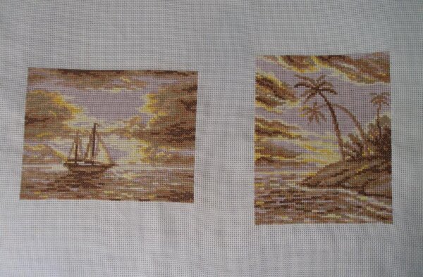 Это из журнала "Вышитые картины". Маленькая, простенькая работка, вышивалась легко и быстро. Должно быть оформлено в одну рамку под багет. Руки не доходят, а ноги не умеют:))