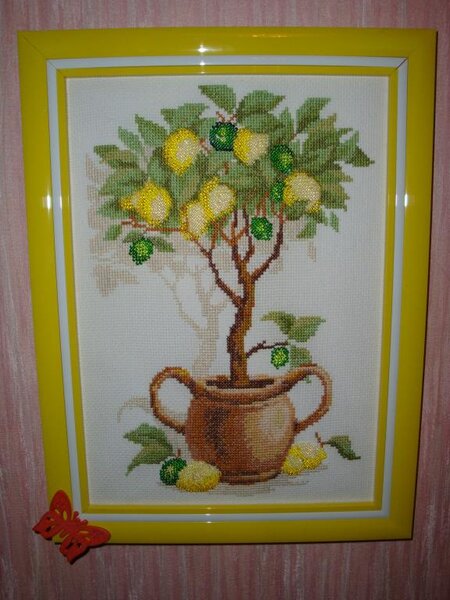 Лимонное дерево, частичная вышивка с бисером