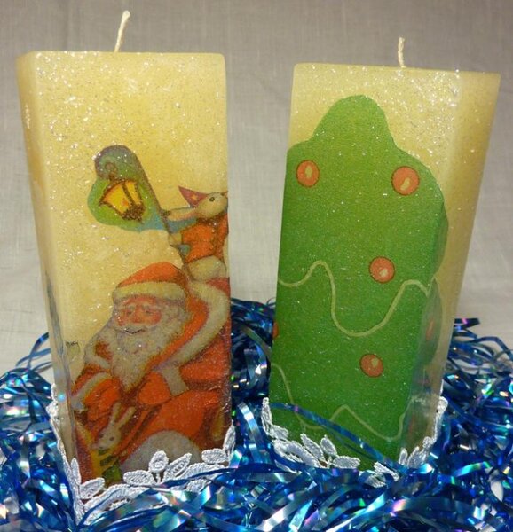 Первая проба декупажа свечей моей дочкой