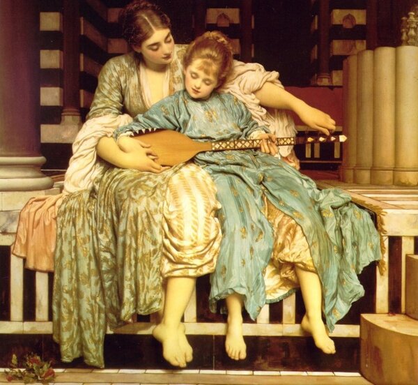 Такая красота должна получиться. "Урок музыки" по картине Ф.Лейтона. ХАЕД, Аида 18, в 2 нити, ДМС, полный крест.