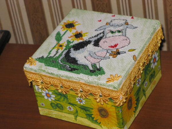 Вышивка декупаж коробочка (три в одном)