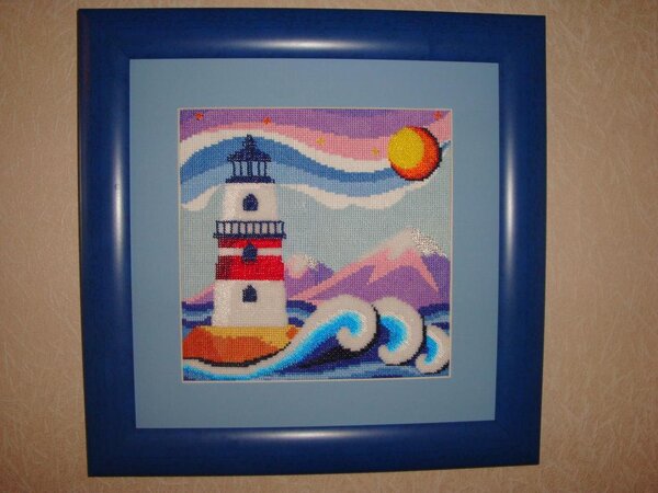 Маяк от Панны, вышила в смешанной технике (с бисером)