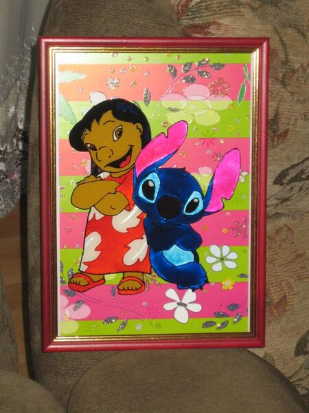 Лило и стич. Витражная роспись. Сделано по заказу сына.