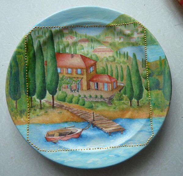 Салфетка декупажная и подрисовка акриловыми красками с четырех сторон