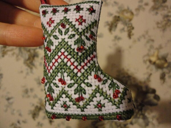 Ёлочная игрушка "Сапожок" размером  7х5 см.