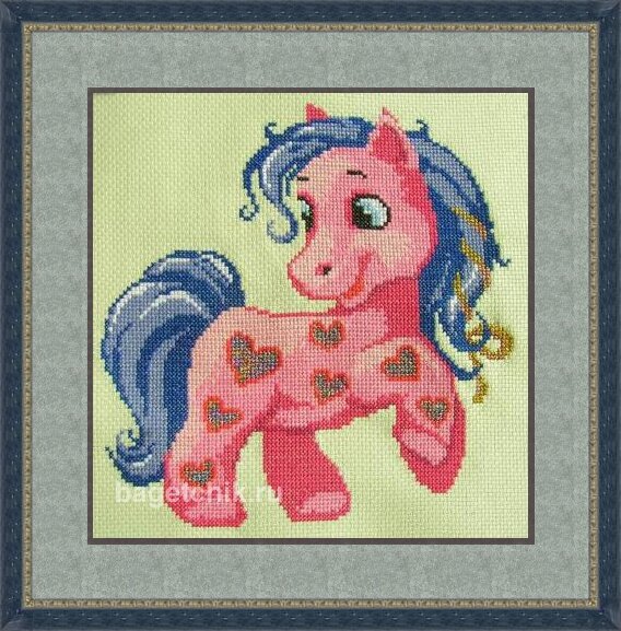 Пони Пинки 05.2011.
Схема от "Вышиваночка". Скачано их нета. 
Размер 110х115. Канва салатовая Аида 14. Нитки - подбор. 
Вышивалась по заказу доченьки.