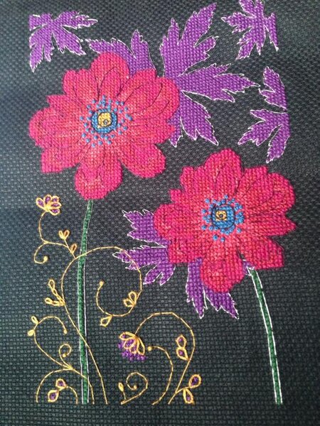 Анемоны от Maia, вышины на черной аиде 14. Не оформлены, потому что ждут себе пару - лук и этой же серии