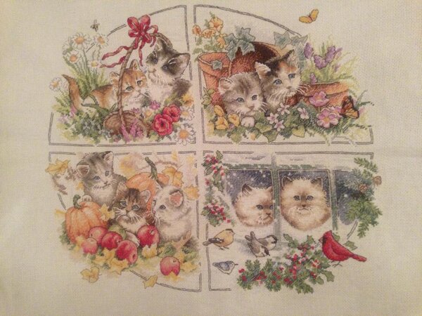 Люблю котов, что тут поделаешь))). Правда, видимо, перетянула, скосило работу в сторону. "4 сезона котят" кажется снова Dimensions.