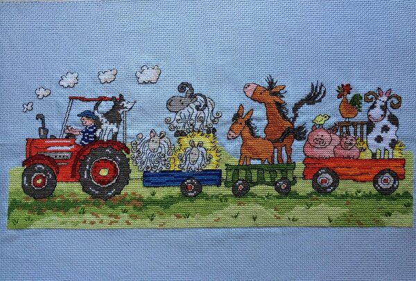 Наборчик Старина Мак Дональд от Bothy Threads готов! Размер 38*16 на аиде голубого цвета.