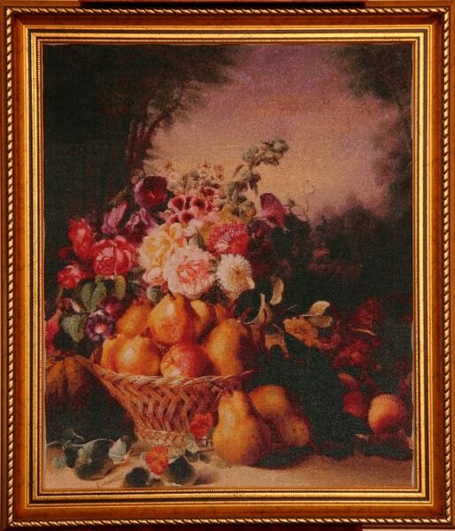 Still Life of Flowers and Fruits.
Закончена в  2009 году.
754 .  Still Life of Flowers and Fruits 2 Eugene Adolphe Chevalier 
Stitch count (w x h): 300 x 366
- Total colors DMC: 180
- Solid color