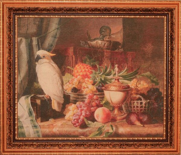 1481 .  Still Life with Fruit and a Cockatoo Josef Schuster 
Stitch count (w x h): 600 x 504
- Total colors: 200
- Solid colors: 74
- Blended colors: 126
- Level: 6		Finished size
Fabr. ct	w (in