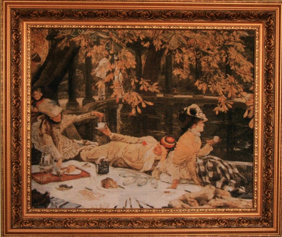 560  Holyday (The Picnic) by James Tissot (1836-1902)
Stitch count (w x h): 420 x 342
- Total colors:  98
- Solid colors: 70
- Blended colors:  28
- Level: 5
		Finished size
Fabr. ct	w (in)	h (in)	w (cm)	h (cm)
18	    	    	58.5	47.0 
09.2013