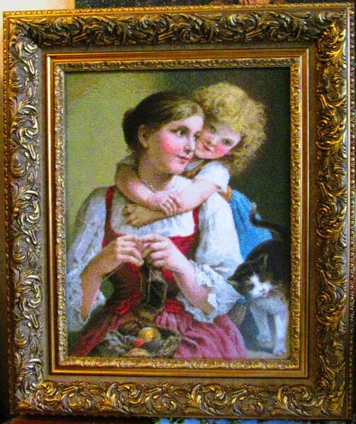 Вышитая копия картины За вязанием (художник Эмили Вернон)