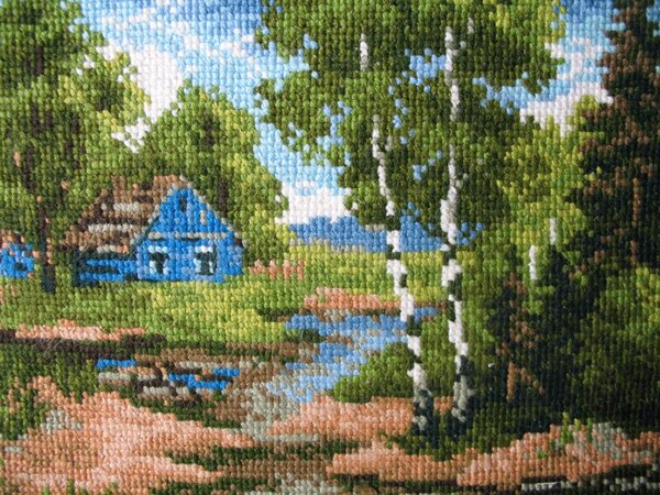 Картина "Домик в лесу". Набор от Риолис.
Шерстяная нитка.Размер 15 х 22.