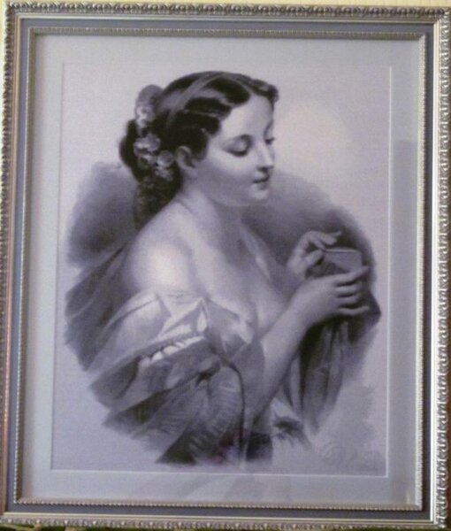 Девушка со шкатулкой (вышитая копия  картины художника Жозефины Дюколет)