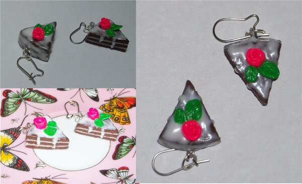 серьги ТОРТ С РОЗОЙ