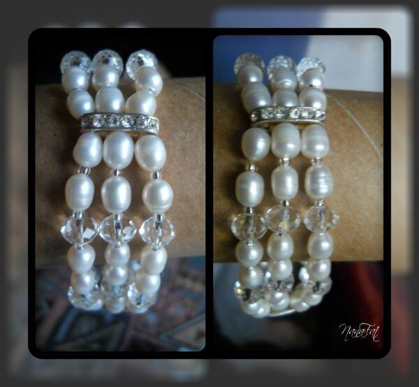 Браслет из жемчуга и кварцевых бусин