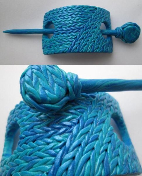 Заколка в технике вязки из полимерной глины