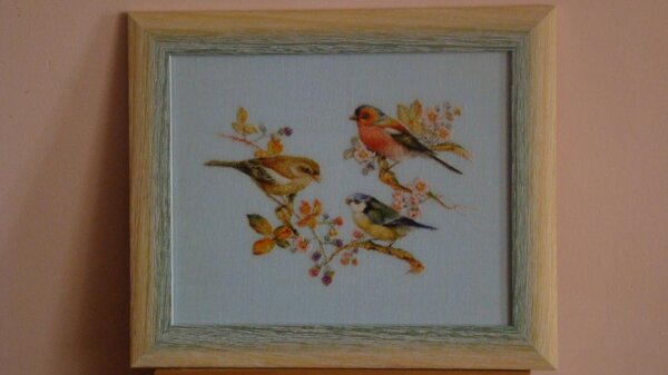 Автор схемы Елена Чебакова. Птички, художник Edward Julius Detmold. Лен Белфаст 32.