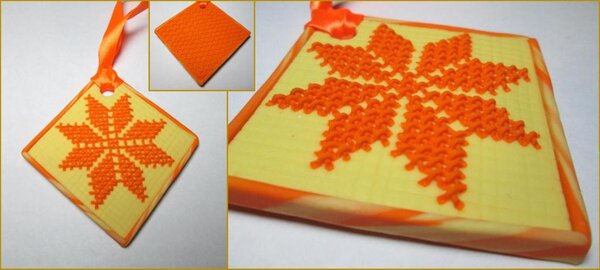 Наконец то решилась. Имитация вышивки. Елочная игрушка - 6 * 6 см.