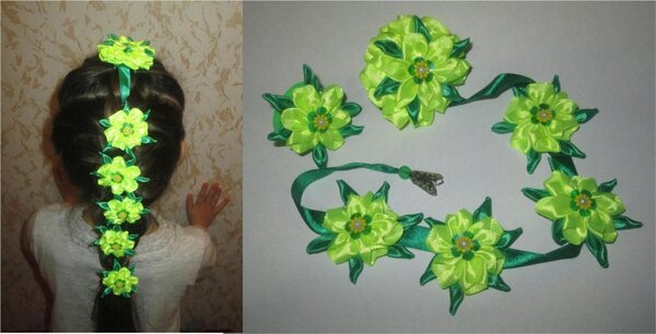 Лента в косу + финишная резинка (по МК Оксаны Дмитриевой).