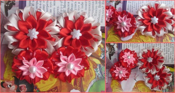 Канзаши резинки. Диаметр цветков 6см и 4см