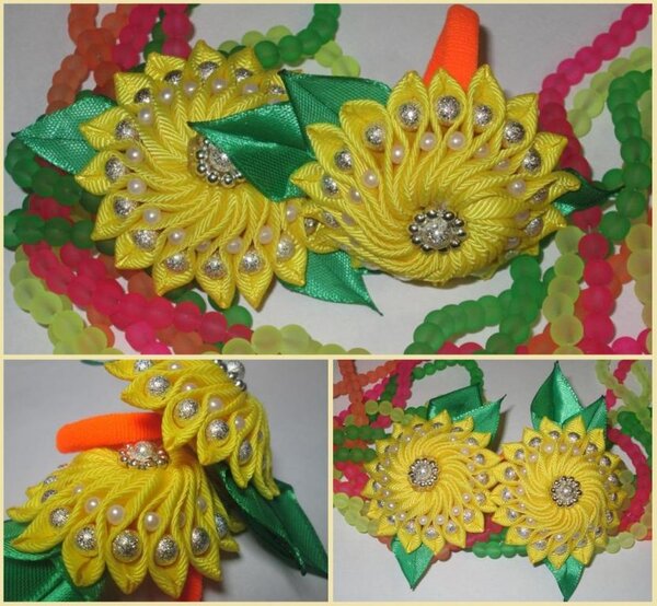 Резинки из репсовой ленты. Диаметр цветка 5 см.