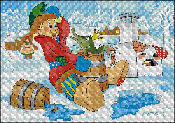 По щучьему веленью. 150 * 105 крестиков. 23 цвета (17 солидов +  блэндов из них). Полный крест, полукрест, фрузелки (столько, что можно с ума сойти), бэк.