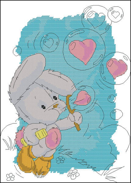Зайка с пузырями. 101 * 137 крестиков. Полный крест, полукрест, бэк. 9 цветов