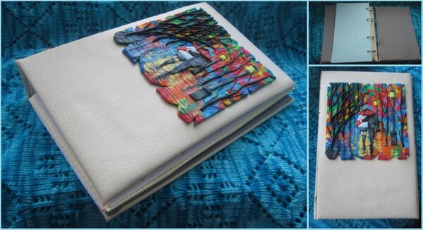 Блокнот. Кожзам, подкладочная ткань, фурнитура. Панель из полимерной глины.