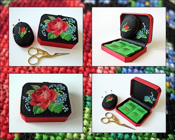 Шкатулка-игольница "Розы и незабудки"