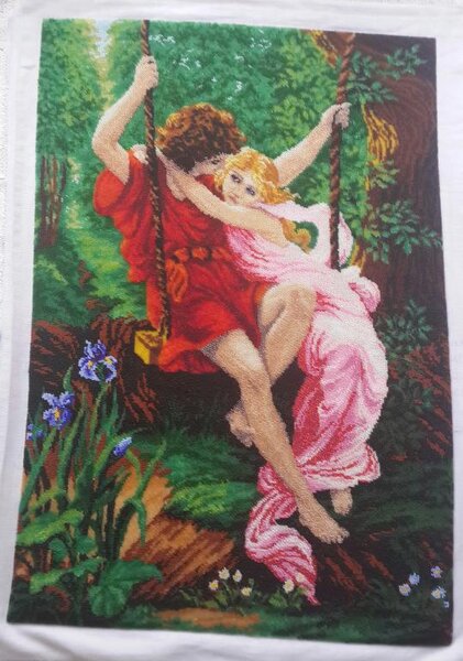 Первая любовь от Золотых ручек 
размер готовой картины 50 на 70 канва аида 14 и 56 цветов  бисера