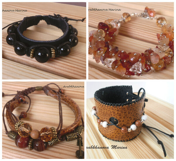 Браслеты из кожи с натуральными камнями, застежка шамбала.