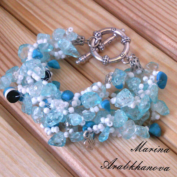 Летний браслет " Морской"  из натуральный камней.