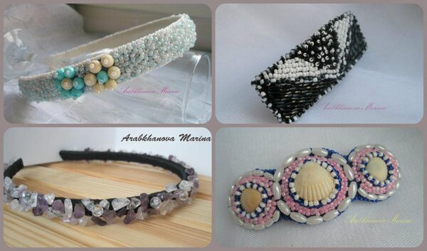 Аксессуары для волос из бисера и натуральной крошки .