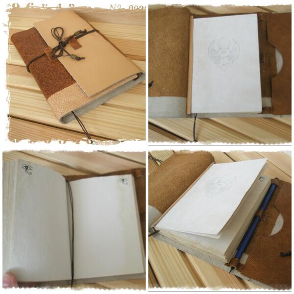 Софт-бук " Древний Египет"  выполнен с нуля, в кожаной обложке, странички состарены с помощью кофе, есть раздел для визиток  и ручки. Формат А6 100/200 страничек.