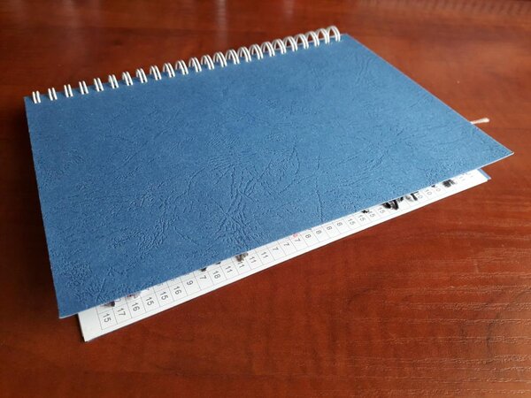 Живая карта цветов DMC. Обложка синяя картонная, пружинка белая металлическая. 20 стр.+ 2 страницы поисковика. Нарезка по 10 см в 6 сложений, 463 оттенка хлопкового однотонного мулине DMC артикула 117. 400 грн.