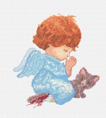 1. Ангелок с котёнком. Основная вышивка.