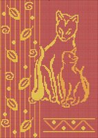 Кошка с котенком. Силуэт на красном рис.JPG