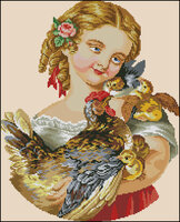 Girl , hen and chickens black.jpg